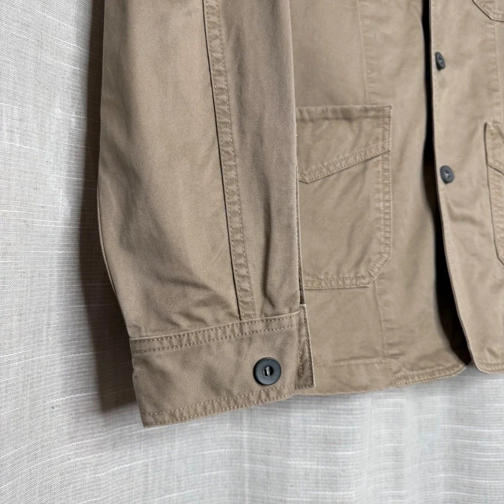 J.‎ Peterman Utility Jacket 100% Cotton Twill Khaki Metal Buttons Men's LARGE